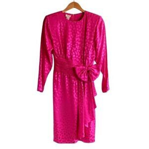 Vintage St. Gillian Petites Magenta Pink Silk Jacquard Dress